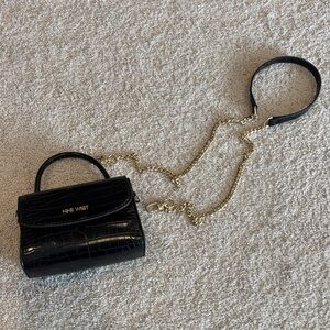 Nine West Black Croc Mini Top-Handle Crossbody with Gold Chain